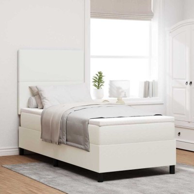 Pat cu Box Spring cu Saltea Crem 80x200 cm Țesătură din corduroy foto