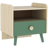 Noptiera pentru copii AIYAPLAY cu sertar, MDF si lemn pin, 40x32.5x40 cm, Verde