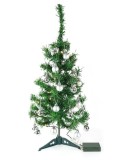 Brad Artificial Impodobit, 60cm, Suport Plastic cu Instalatie Luminoasa 20 Led Alb Cald + 20 Globuri Argintii Incluse, eMazing