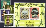 DB1 Ras al Khaima JO Mexic 1968 Arheologie Posta Aeriana 4 v. + SS ( NDT ) MNH, Nestampilat