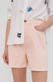 Cumpara ieftin Answear Lab Pantaloni scurți femei, culoarea roz, material neted, high waist