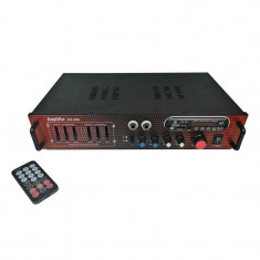 Amplificator digital tip statie, 2 x 50 W, Bluetooth, Fade Red, USB, 2 intrari microfon, telecomanda inclusa