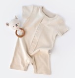 Salopeta cu pantaloni scurti - 100% bumbac organic - Stone, BabyCosy (Marime: 12-18 Luni)