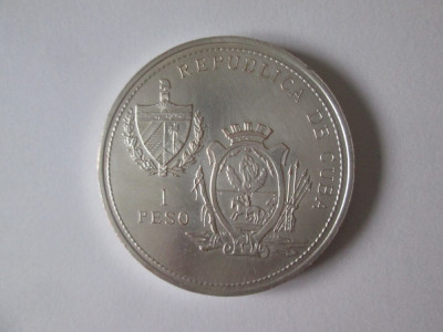 Rara! Cuba 1 Peso 1993 moneda aniversara din metal argintat foto