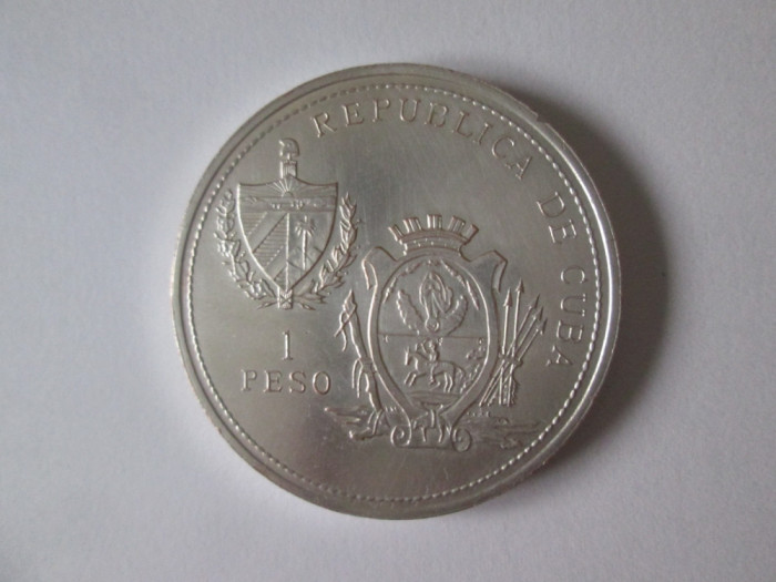 Rara! Cuba 1 Peso 1993 moneda aniversara din metal argintat