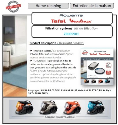 KIT FILTRU (FILTRU HEPA + FILTRU SPUMA) ZR005901 Rowenta GROUPE SEB foto