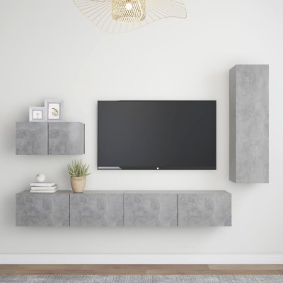 vidaXL Set de dulapuri TV, 4 buc., gri beton, lemn prelucrat 3079096 foto