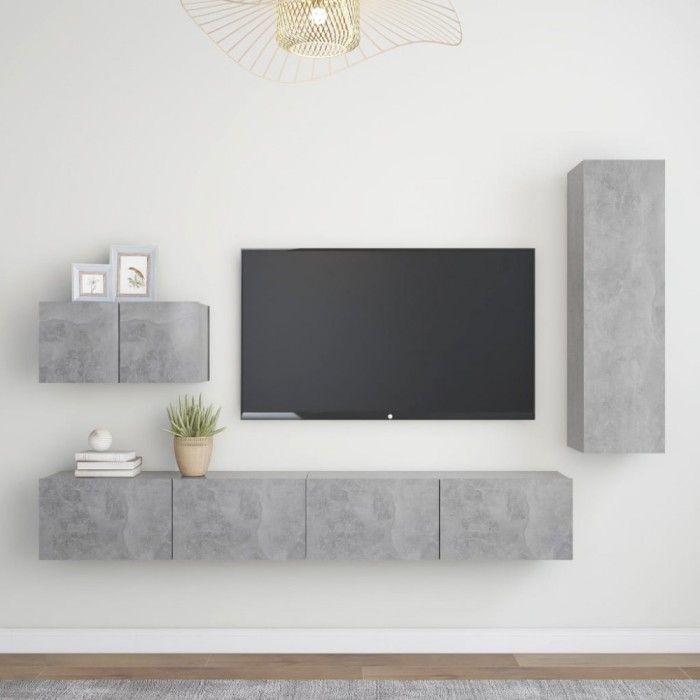 vidaXL Set de dulapuri TV, 4 buc., gri beton, lemn prelucrat 3079096