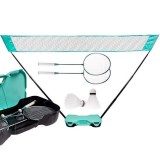 Set de badminton intr-o cutie de transport turcoaz, cu 2 rachete, 2 fluturasi si fileu, JollyMag, AR01
