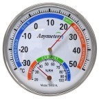 Termometru Higrometru Analogic Metalic, Cadran ALB, Interior -25&deg;C +55&deg;C, Umiditate 20-100%, Montare pe Perete/Mobilier