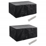vidaXL Huse Mobilier Grădină Poliratan, 180x140x90cm, Negru, Set 2 Bucăți, Impermeabile, Ocheți Aluminiu