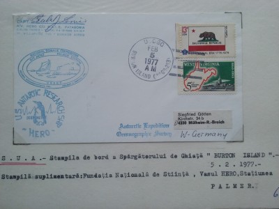 1977-SUA-Sparg. Burton Island-Vasul Hero-Stat. Palmer-Antarctica-Plic circ. foto