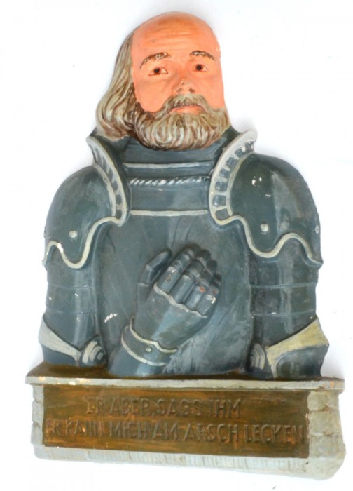 Placa in relief ipsos reprezentand bust GOETHE G&Ouml;TZ VON BERLICHINGEN policrom