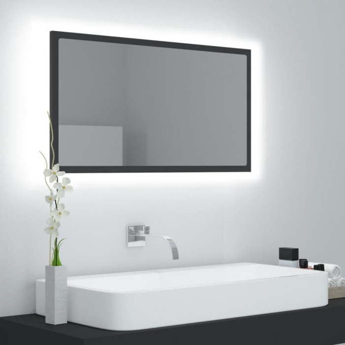 Oglindă de baie cu LED, gri, 80x8,5x37 cm, acril