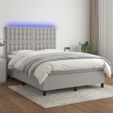 Cumpara ieftin Pat cu arcuri, saltea și LED, gri deschis, 140x190 cm, textil