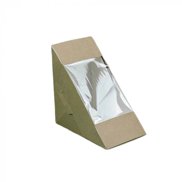 Set 100 Triunghiuri pentru Sandwich, 175x125x75 mm, Carton Kraft cu Fereastra