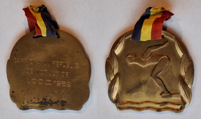 medalia Campionatul Republican de Inot JUNIORI - elevi scolari Loc 3 anul 1969