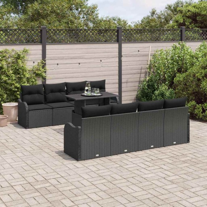 vidaXL Set de canapele pentru grădină 9 pcs Negru 100 x 55 x 73 cm 3357166
