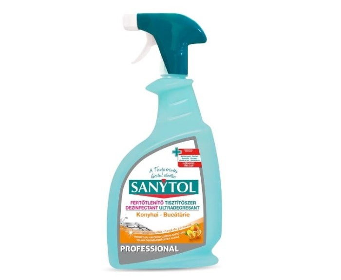 Solutie dezinfectanta si ultradegresanta pentru bucatarie Sanytol Professional Portocala, 750 ml