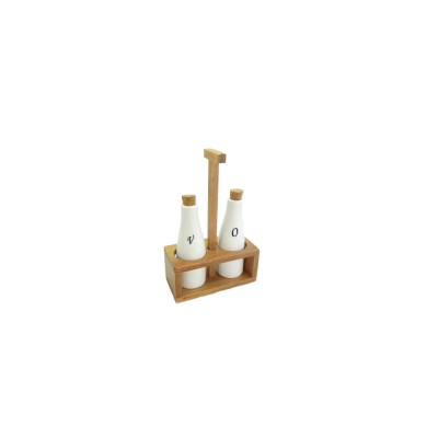 Set recipiente portelan, ulei si otet, cu suport din lemn de salcam, 22 x 16 x 7,5 cm, Kassel foto