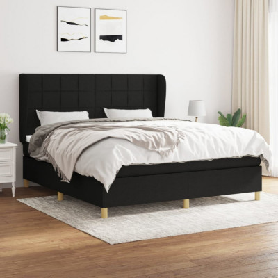 vidaXL Pat box spring cu saltea, negru, 180x200 cm, catifea foto