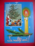 HOPCT 25069 MOS CRACIUN SI COPII SUB BRAD -- FELICITARE CRACIUN / AN NOU -CP VECHE -IP--INTREG POSTAL - ROMANIA - CIRCULATA