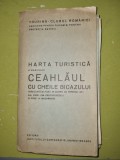 Harta turistica masivului ceahlaul,cheile bicazului - anii &#039;30 -dimen. 100/69 cm