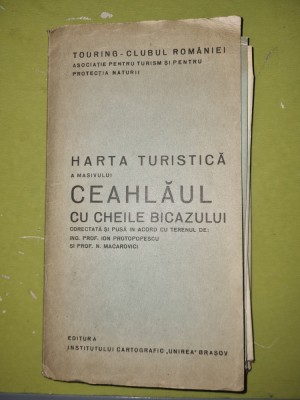 harta turistica masivului ceahlaul,cheile bicazului - anii &amp;#039;30 -dimen. 100/69 cm foto