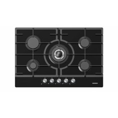 Plita incorporabila Heinner HBH-M705IWFGBK, Gaz, 5 arzatoare, Gratar fonta, Wok, Aprindere electrica, Dispozitiv de siguranta, 75 cm, Sticla neagra