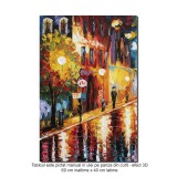 Tablou pictat manual, Pe strada felinarelor, 60x40cm ulei pe panza in cutit efect 3D