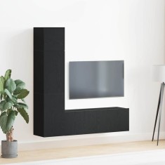 vidaXL Set comodă TV Pe perete 4 pcs Stejar negru 130.5 x 30 x 140 cm 3333052
