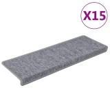 Cumpara ieftin Covorase pentru scari, 15 buc., 65x21x4 cm, gri deschis, cu margini dreptunghiulare