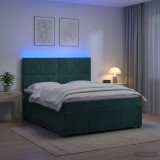 Cumpara ieftin Pat cu arcuri LED si saltea Verde inchis 140 x 190 cm Catifea