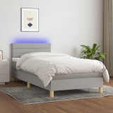 Cumpara ieftin Pat cu arcuri, saltea și LED, gri deschis, 80x200 cm, textil