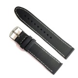 Curea Ceas Silicon 22mm Neagra, Cusatura Alba, Catarama Argintie Otel Inoxidabil, Textura Mata, Lungime M, Stil Clasic