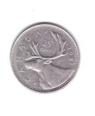 Moneda Canada 25 cents/centi 1981, stare relativ buna, curata