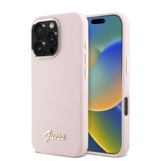 Husa Guess iPhone 16 Pro Silicone Script Metal Logo &amp;amp; Frame, roz, GUHCP16LSMBSLP foto
