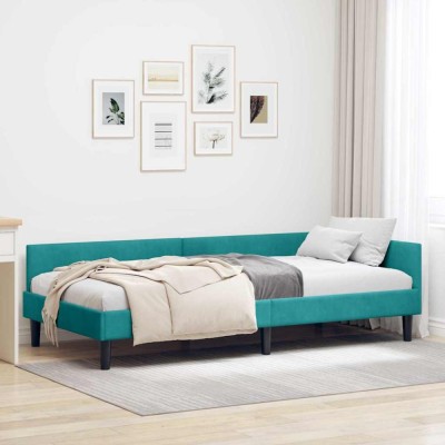 vidaXL Cadru de pat colțar cu headboard Manual Turcoaz 100 x 200 cm 42016172 foto