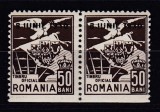 ROMANIA 1930 TIMBRU OFICIAL VULTUR CU STEAG SI STEME EROARE 50 BANI BRUN SUPRATIPAR 8 IUNIE 1930 PERECHE NEDANTELATA ORIZONTAL PE O LATURA STARE MNH