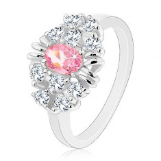 Inel cu brațe netede și lucioase, oval roz fațetat, zirconii transparente - Marime inel: 54
