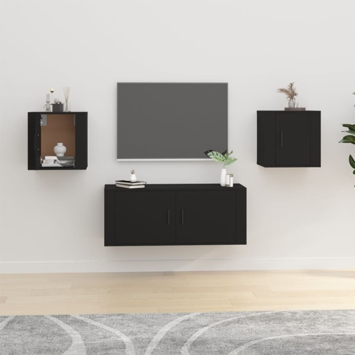 vidaXL Dulapuri TV montate pe perete, 2 buc., negru, 40x34,5x40 cm 816643