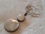 Medalion Argint Masiv cu Sidef, Lant Argint 925, 7cm, Bijuterie Opulenta Vintage, Efect Deosebit