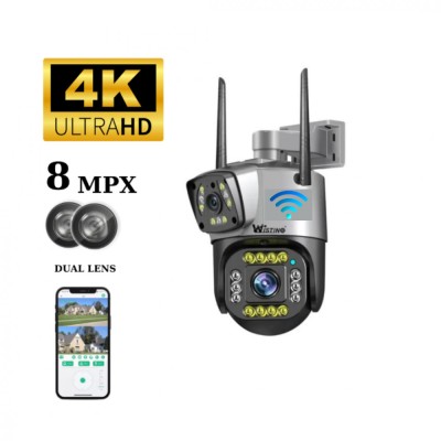 Camera supraveghere WIFI 4K, 8MP, Control din aplicatie, 2 lentile, Urmarire automata, Rezistenta la apa IP66 - 4G (Cartela SIM) foto