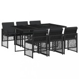 Set mobilier de gradina cu perne, 7 piese, negru, poliratan