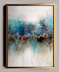 Tablou pictat manual Peisaj abstract placat cu foita de aur 100x70cm