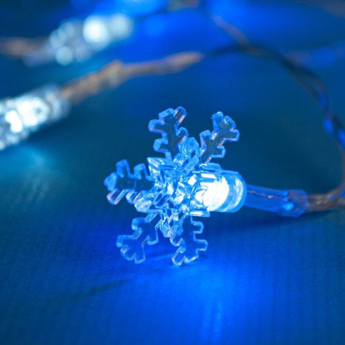 Instalație de Lumini Crăciun, Model Fulgi, LED, 15 Becuri, Baterii AA, Albastru, 1.7m