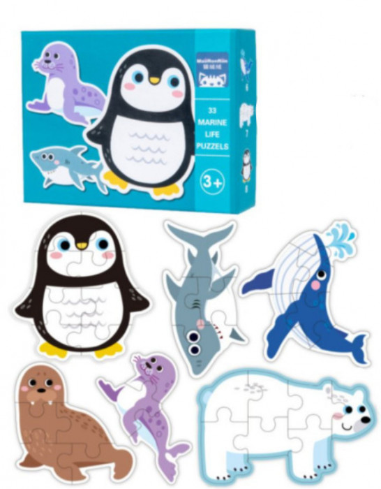 Set Puzzle din carton cu 6 Animale marine
