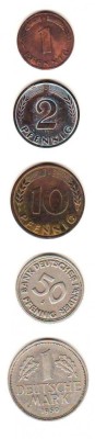 SV * Germania 1(F)- 2(D)- 10(J)- 50(J) PFENNIG -1 MARK (F) 1949 - 1950 * XF/AUNC foto