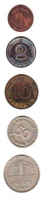 SV * Germania 1(F)- 2(D)- 10(J)- 50(J) PFENNIG -1 MARK (F) 1949 - 1950 * XF/AUNC
