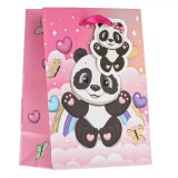 Pungă cadou, Model Panda Curcubeu, Multicolor, Dimensiuni 10.5x6.5x14.5cm